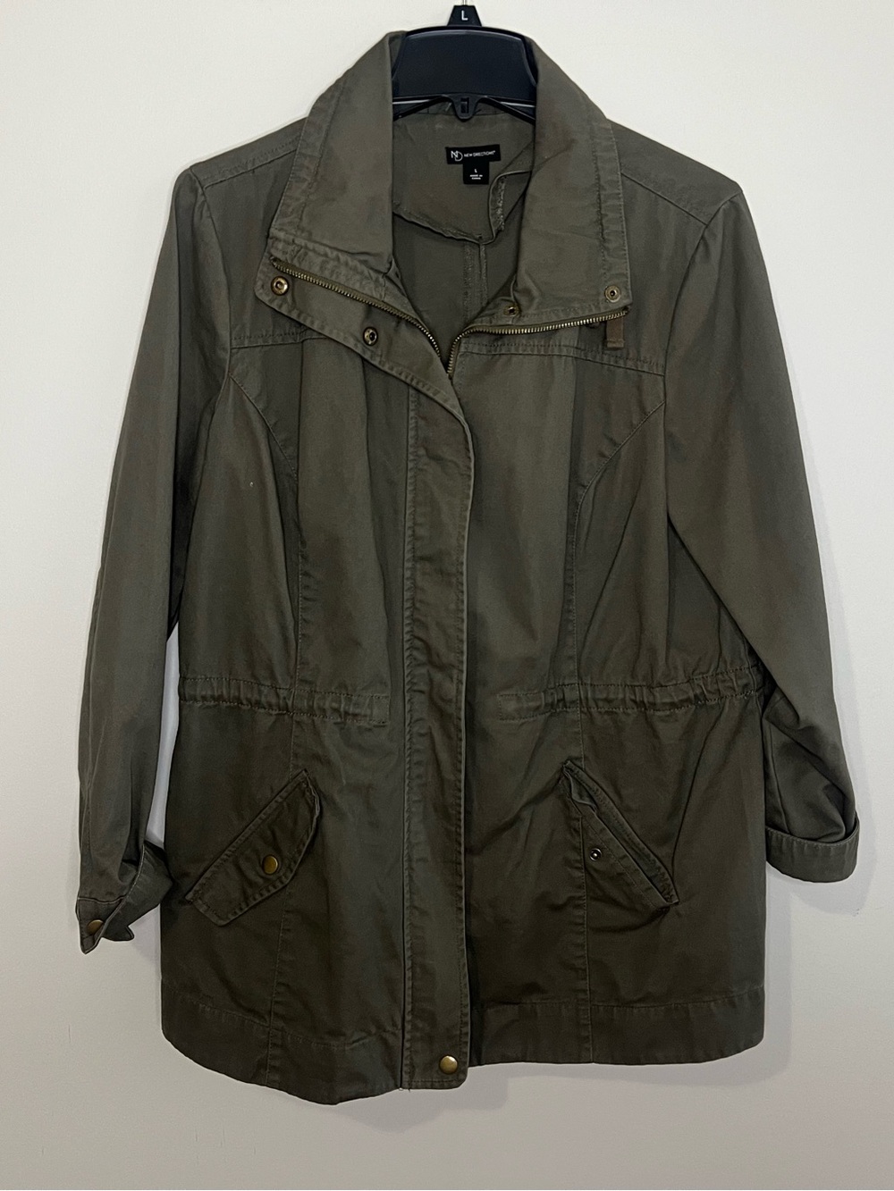 new directions Olive Green Utility Jacket with Drawstring Waist